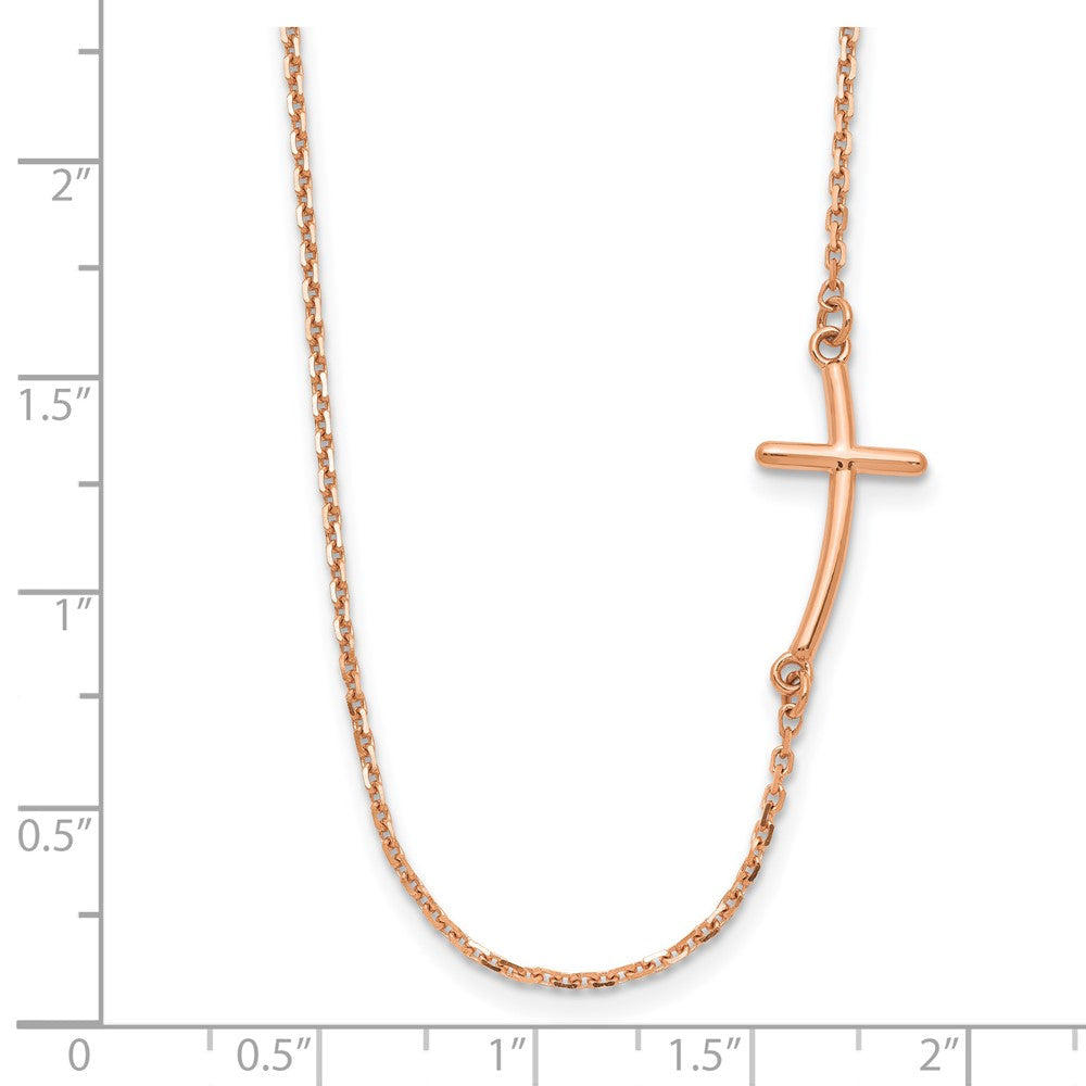 14K Roségold Klein Seitlich Gebogen Kreuz Halskette