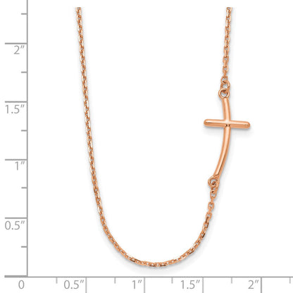 14K Roségold Klein Seitlich Gebogen Kreuz Halskette