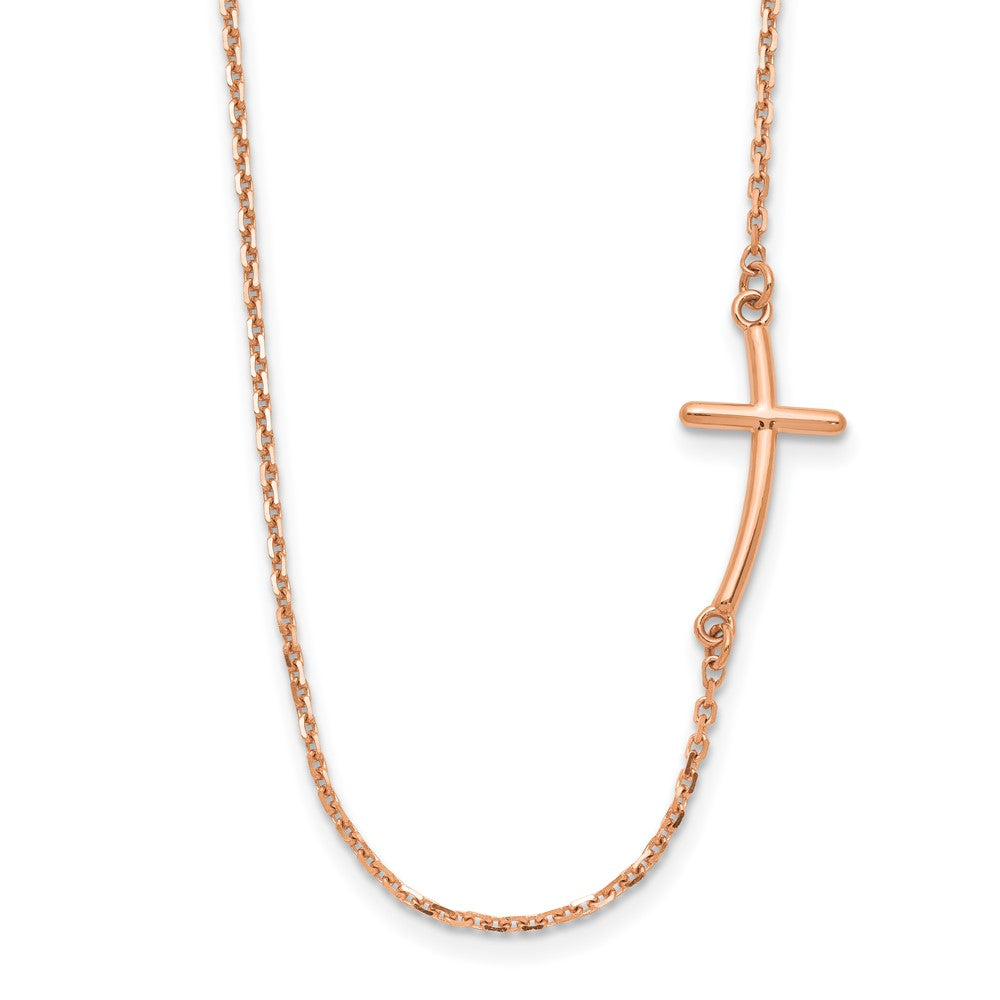 14K Roségold Klein Seitlich Gebogen Kreuz Halskette