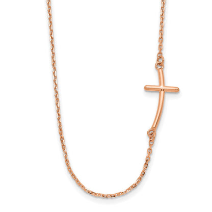 14K Roségold Klein Seitlich Gebogen Kreuz Halskette