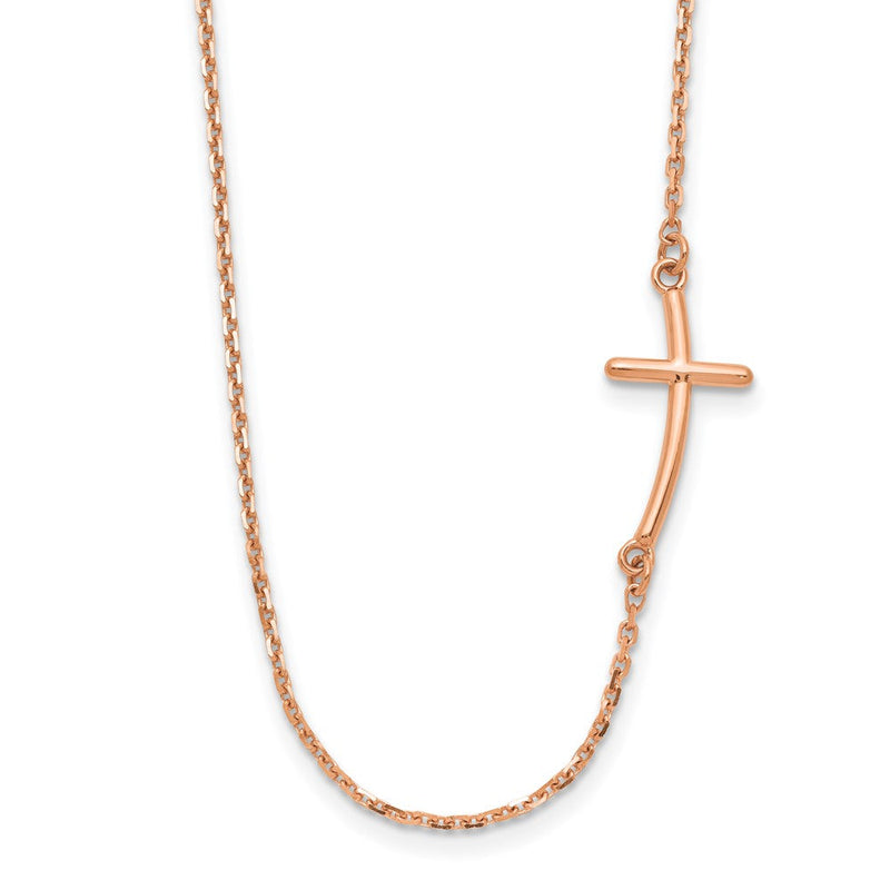 14K Roségold Klein Seitlich Gebogen Kreuz Halskette