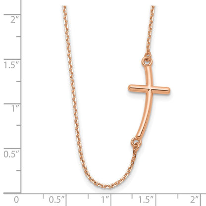 14K Roségold Groß Seitlich Gebogen Kreuz Halskette