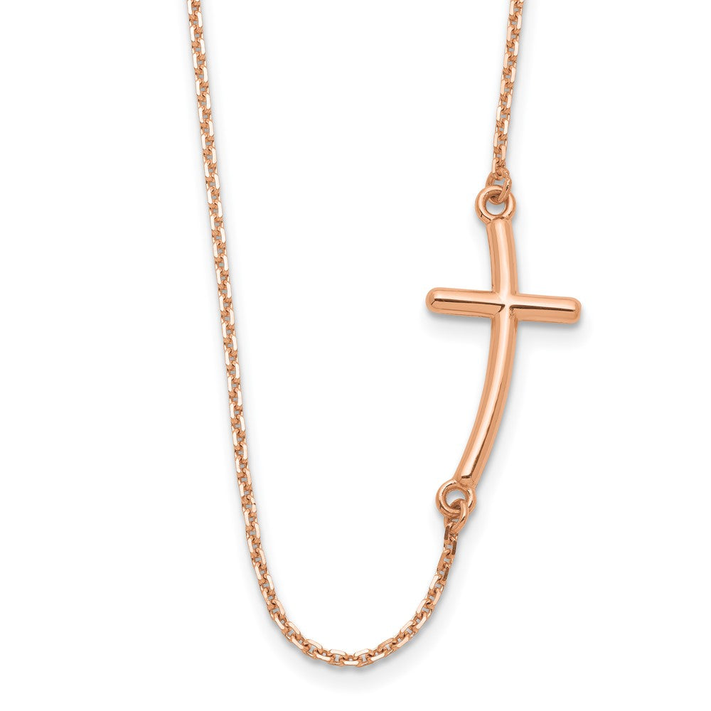 14K Roségold Groß Seitlich Gebogen Kreuz Halskette