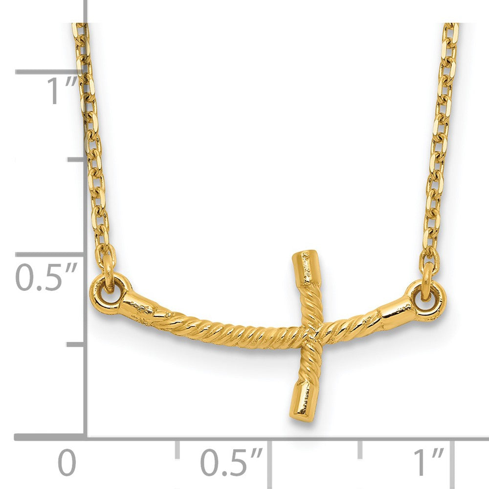 14K Gelbgold Klein Seitlich Gebogen Gedreht Kreuz Halskette