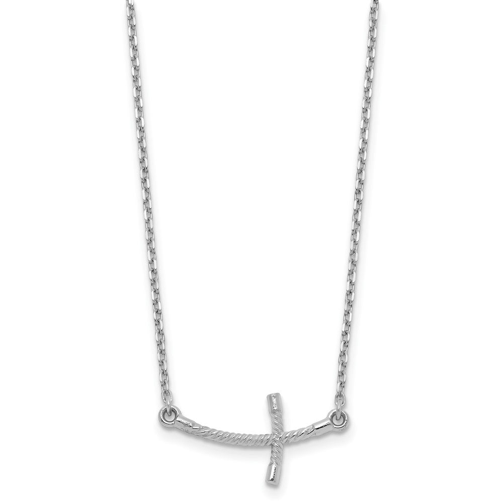 14K Weißgold Klein Seitlich Gebogen Gedreht Kreuz Halskette