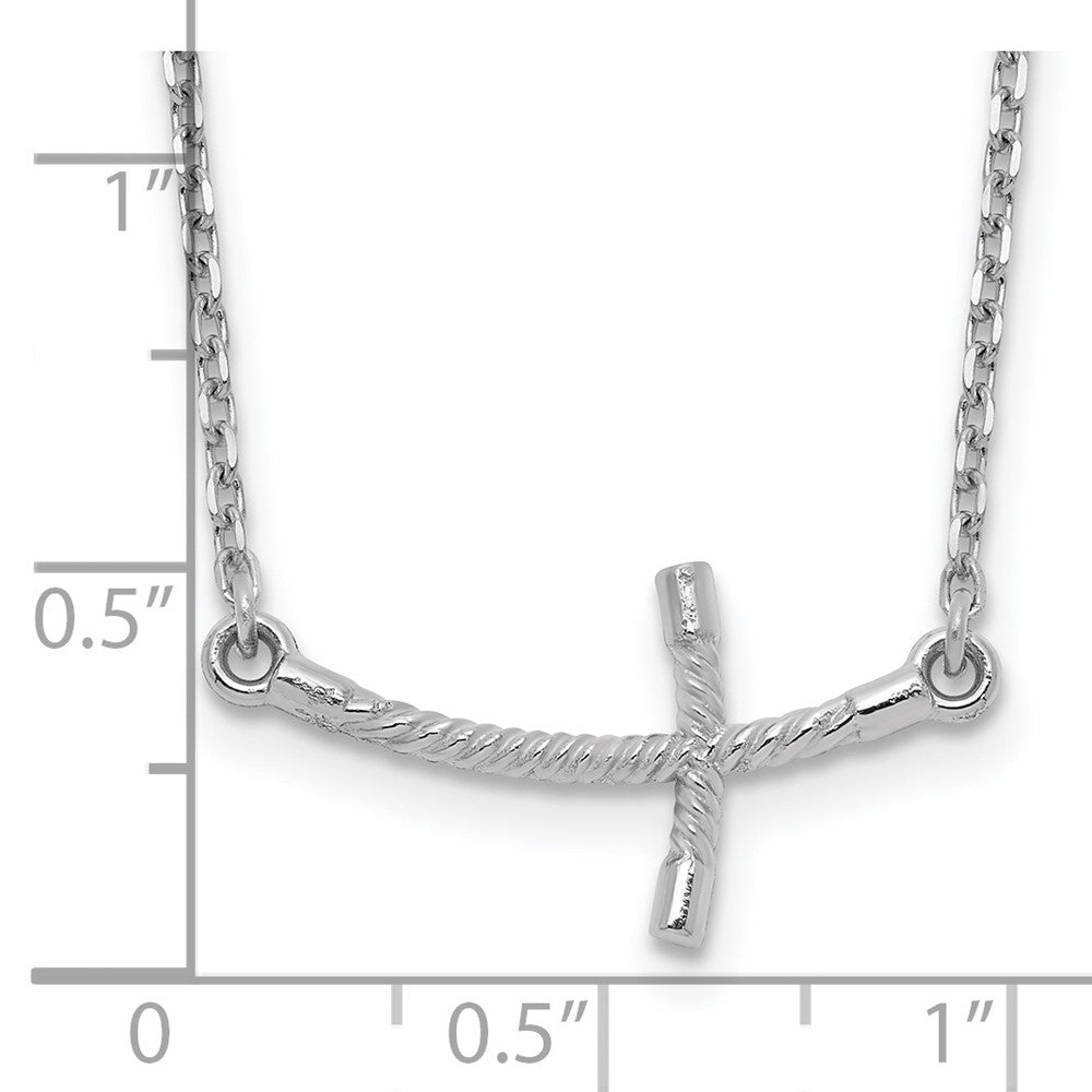 14K Weißgold Klein Seitlich Gebogen Gedreht Kreuz Halskette