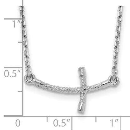 14K Weißgold Klein Seitlich Gebogen Gedreht Kreuz Halskette