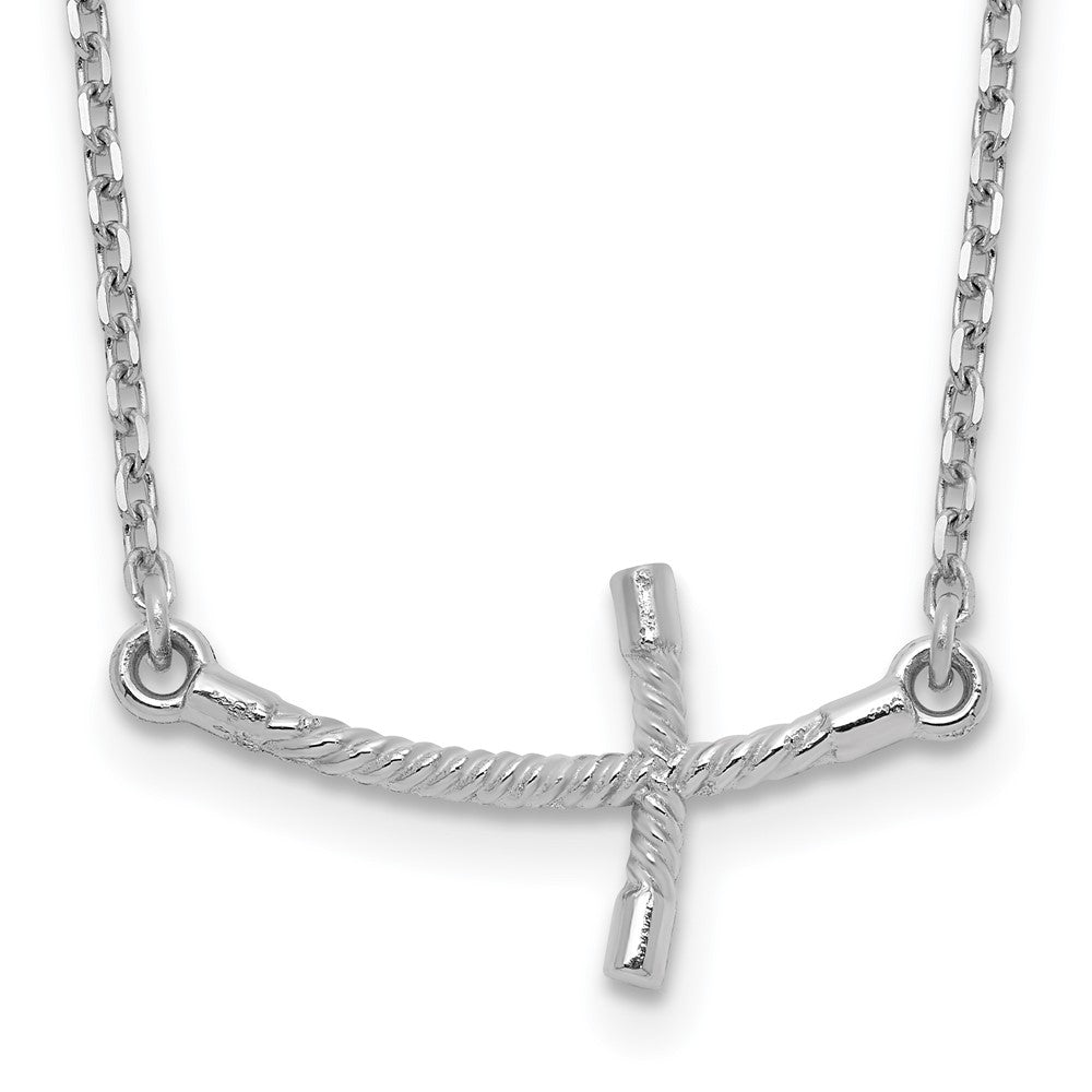 14K Weißgold Klein Seitlich Gebogen Gedreht Kreuz Halskette