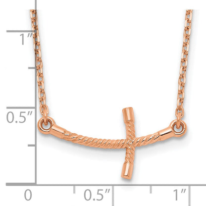 14K Roségold Klein Seitlich Gebogen Gedreht Kreuz Halskette
