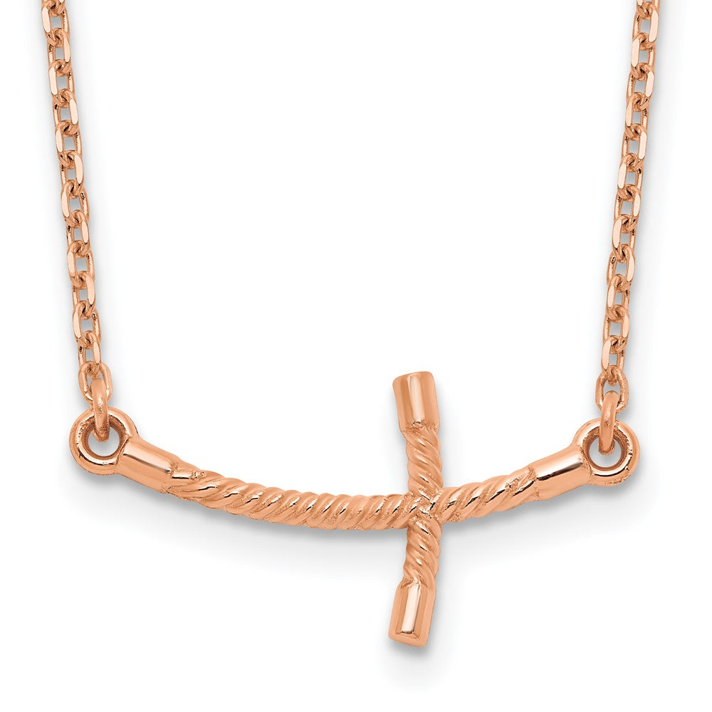 14K Roségold Klein Seitlich Gebogen Gedreht Kreuz Halskette