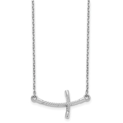 14K Weißgold Groß Seitlich Gebogen Gedreht Kreuz Halskette