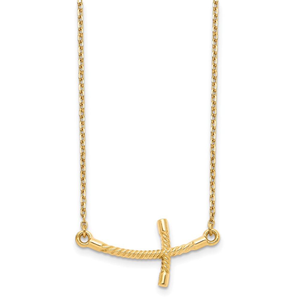14K Gelbgold Groß Seitlich Gebogen Gedreht Kreuz Halskette