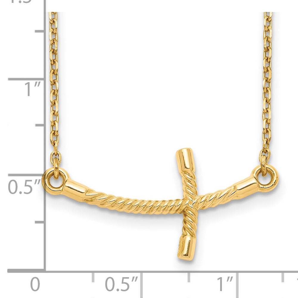 14K Gelbgold Groß Seitlich Gebogen Gedreht Kreuz Halskette