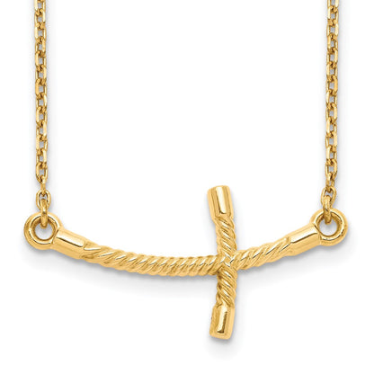14K Gelbgold Groß Seitlich Gebogen Gedreht Kreuz Halskette