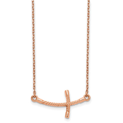 14K Roségold Groß Seitlich Gebogen Gedreht Kreuz Halskette
