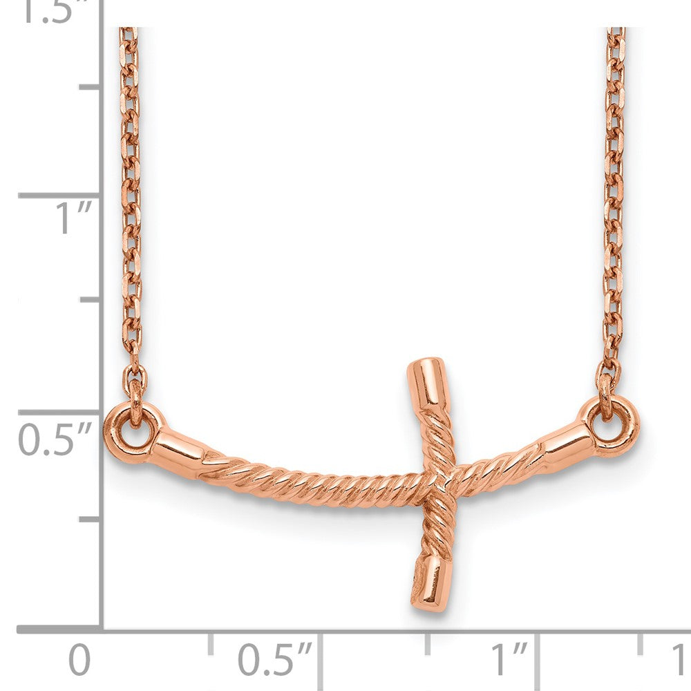 14K Roségold Groß Seitlich Gebogen Gedreht Kreuz Halskette