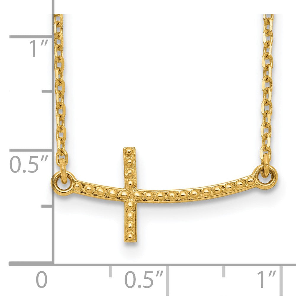 14K Gelbgold Seitlich Gebogen Strukturiert Kreuz Halskette