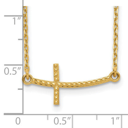 14K Gelbgold Seitlich Gebogen Strukturiert Kreuz Halskette