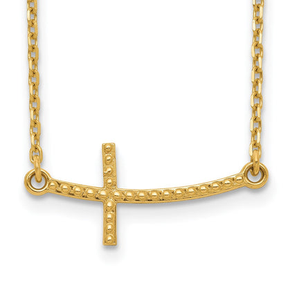 14K Gelbgold Seitlich Gebogen Strukturiert Kreuz Halskette