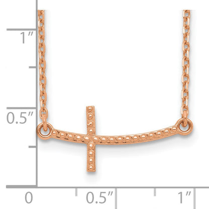 14K Roségold Seitlich Gebogen Strukturiert Kreuz Halskette