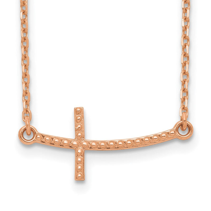 14K Roségold Seitlich Gebogen Strukturiert Kreuz Halskette