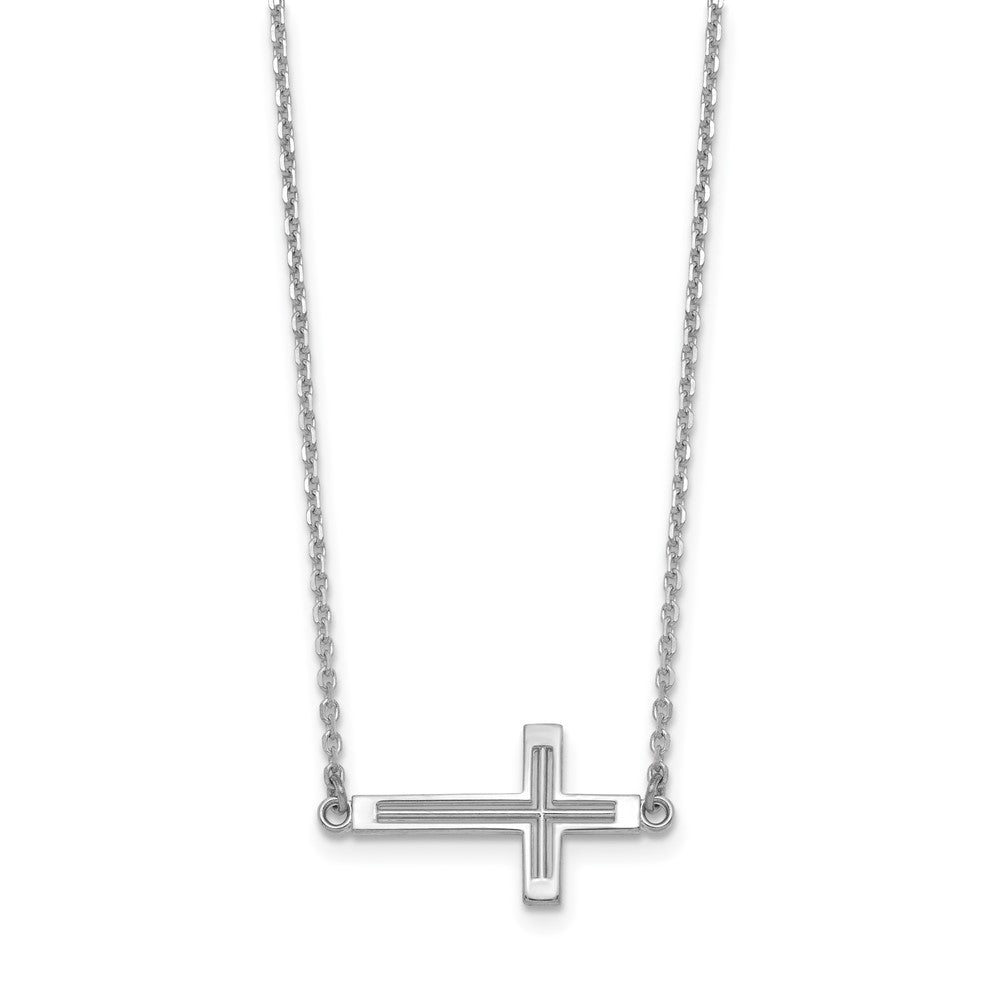 14K Weißgold Seitlich Ausgeschnitten Kreuz Halskette