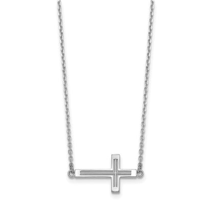 14K Weißgold Seitlich Ausgeschnitten Kreuz Halskette