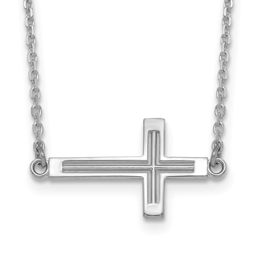 14K Weißgold Seitlich Ausgeschnitten Kreuz Halskette