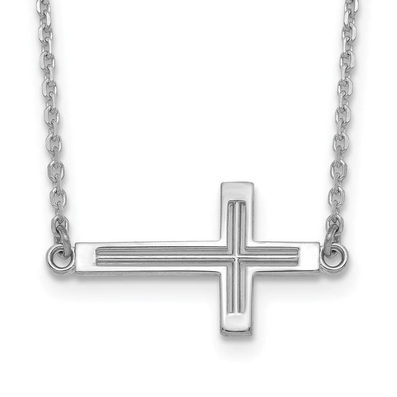 14K Weißgold Seitlich Ausgeschnitten Kreuz Halskette