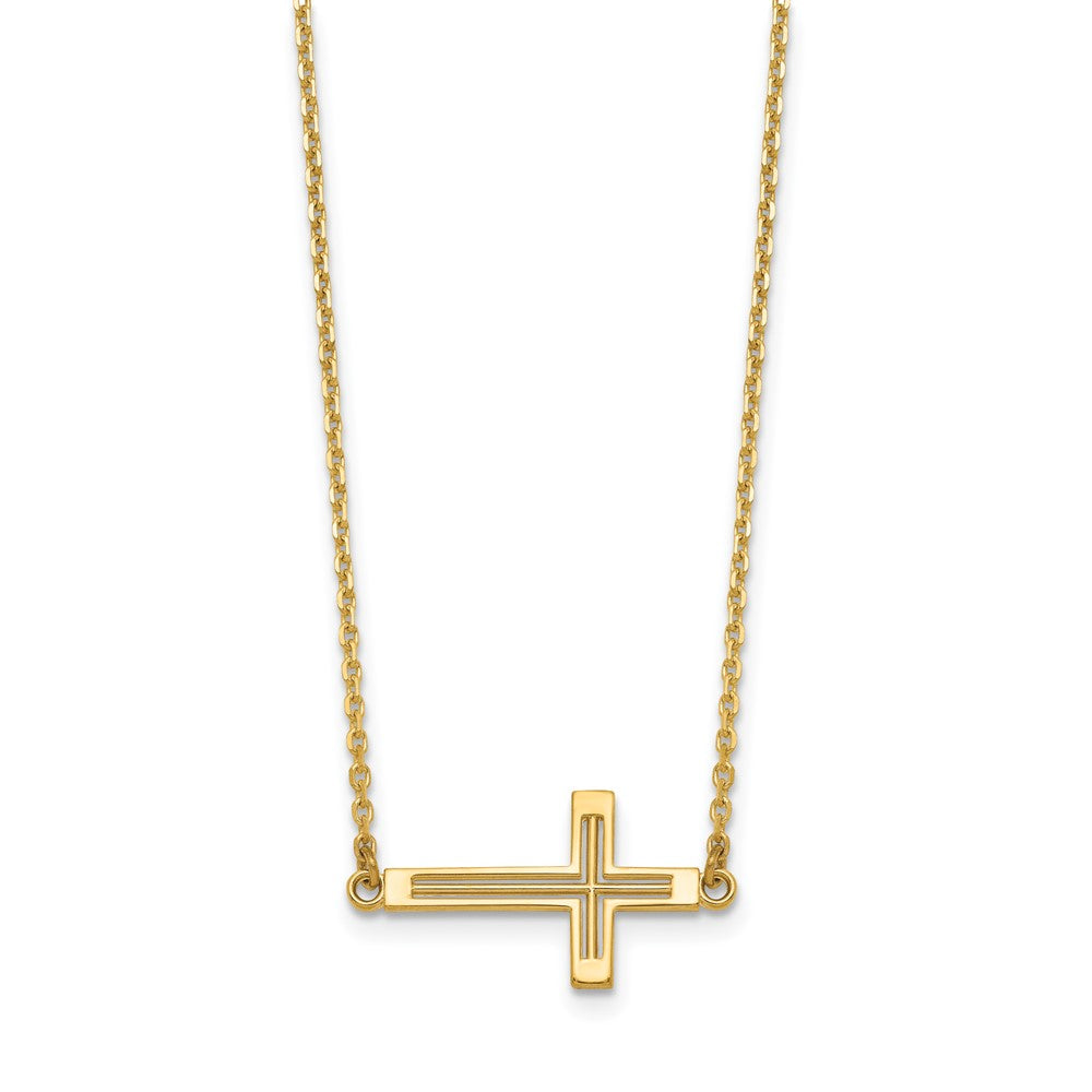 14K Gelbgold Seitlich Ausgeschnitten Kreuz Halskette