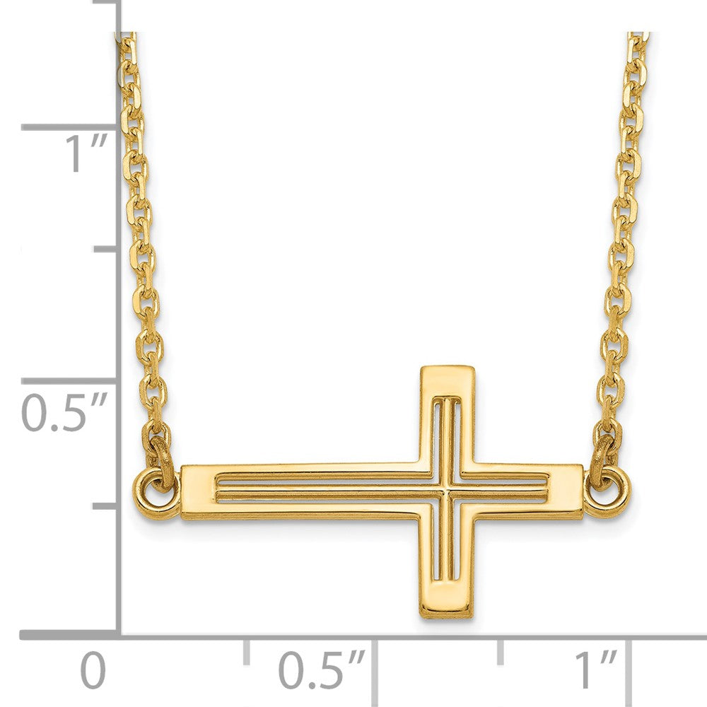 14K Gelbgold Seitlich Ausgeschnitten Kreuz Halskette