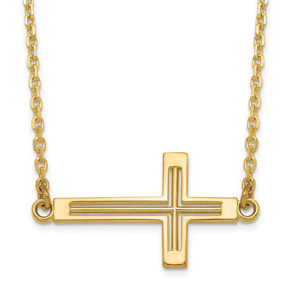 14K Gelbgold Seitlich Ausgeschnitten Kreuz Halskette