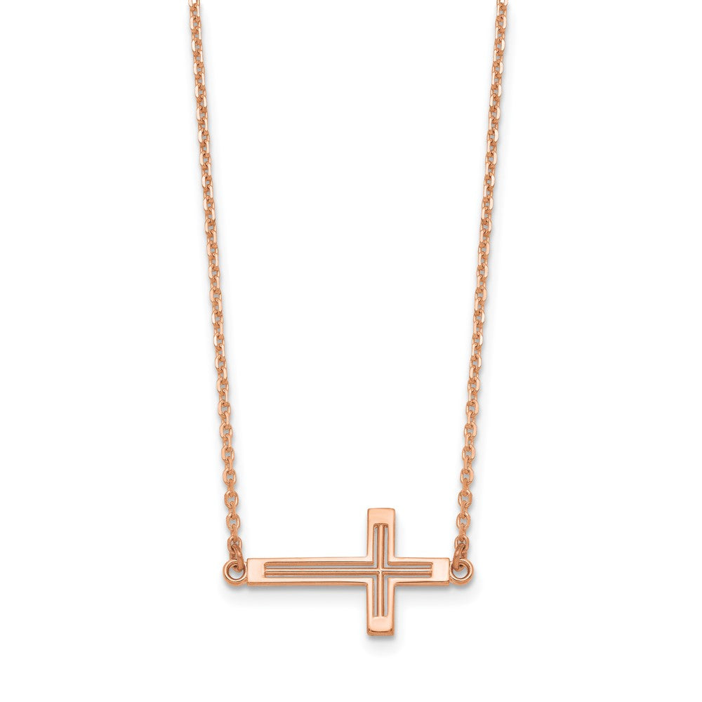 14K Roségold Seitlich Ausgeschnitten Kreuz Halskette
