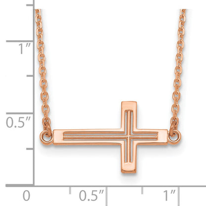 14K Roségold Seitlich Ausgeschnitten Kreuz Halskette