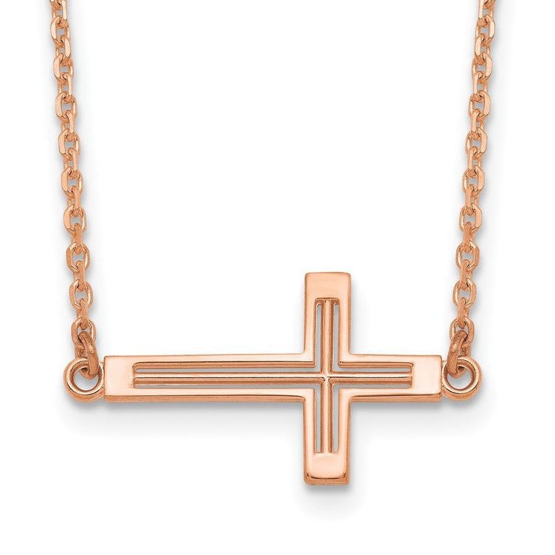 14K Roségold Seitlich Ausgeschnitten Kreuz Halskette