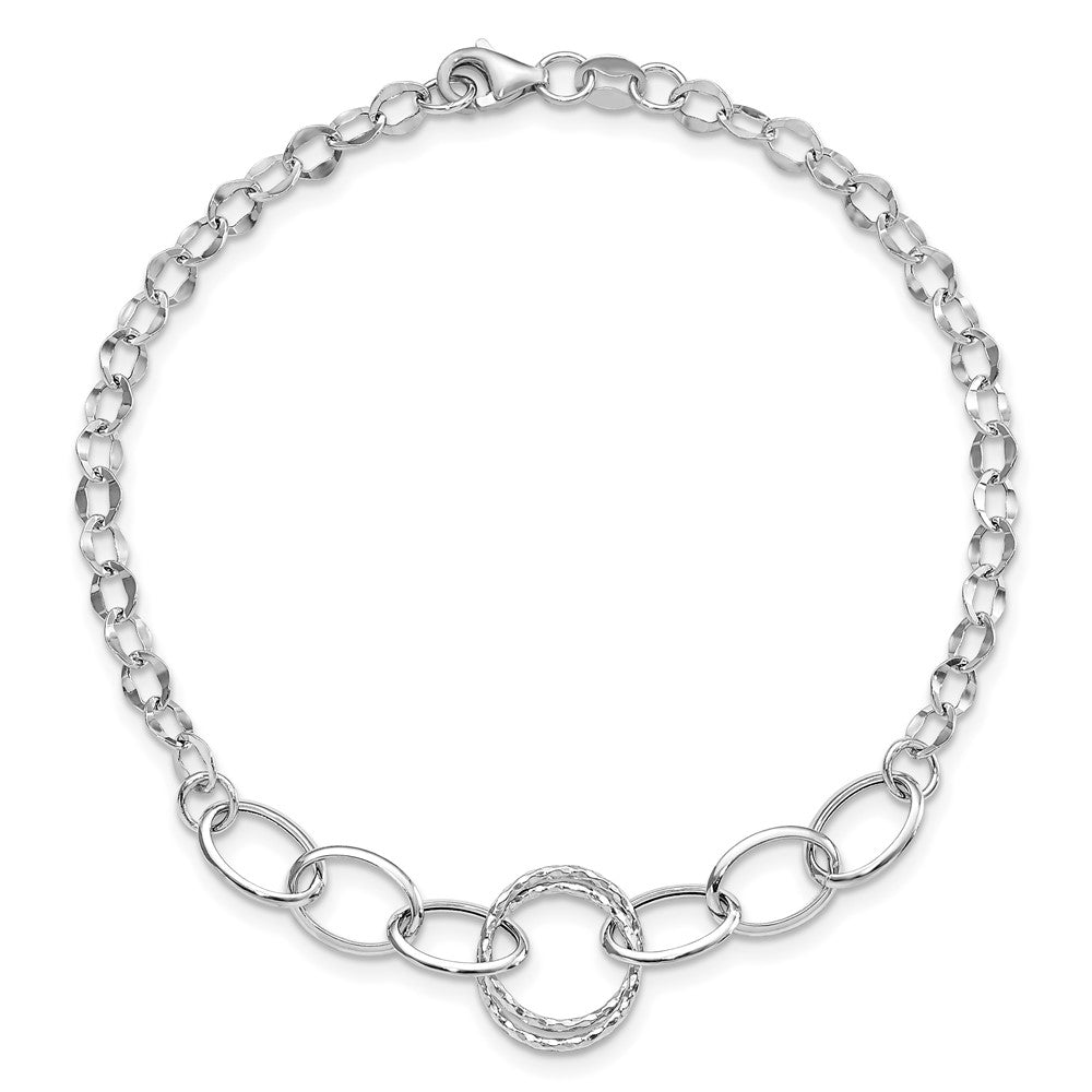 8 Zoll 14K Weißgold Poliert Strukturiert Fantasieglieder Armband