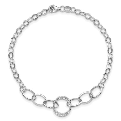 8 Zoll 14K Weißgold Poliert Strukturiert Fantasieglieder Armband