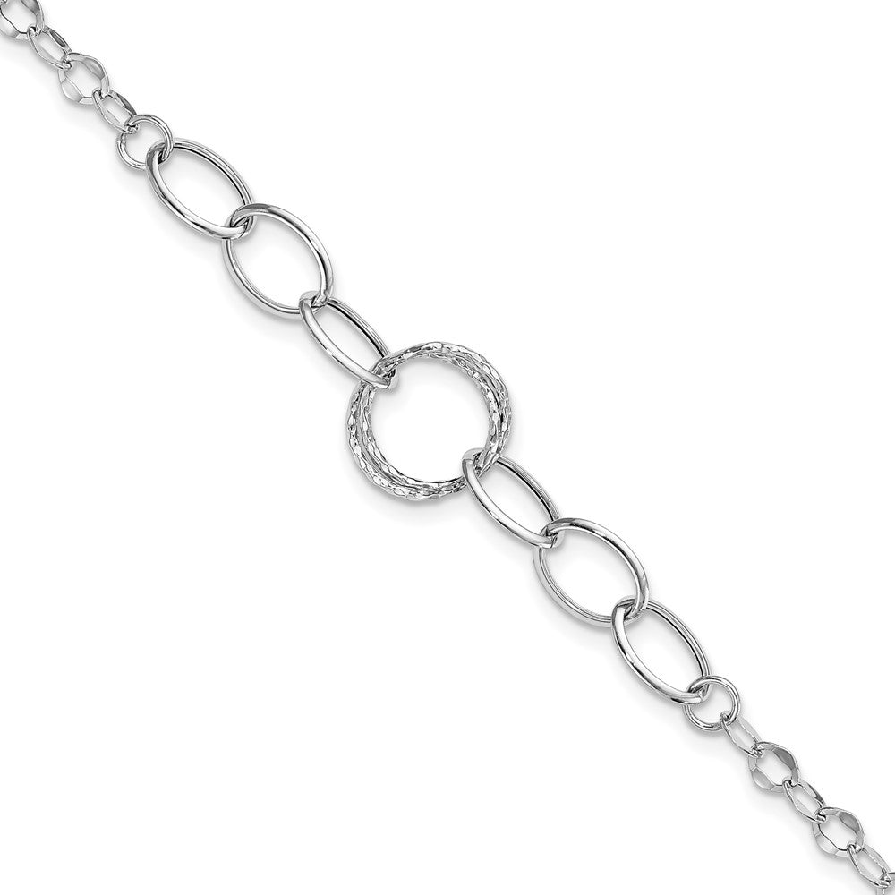8 Zoll 14K Weißgold Poliert Strukturiert Fantasieglieder Armband