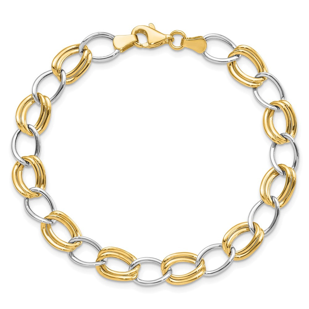 7.5 Zoll 14K Bicolor Poliert Offen Glieder Armband
