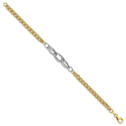 14K Bicolor Diamantiert & Poliert Fantasieglieder Gliederarmband