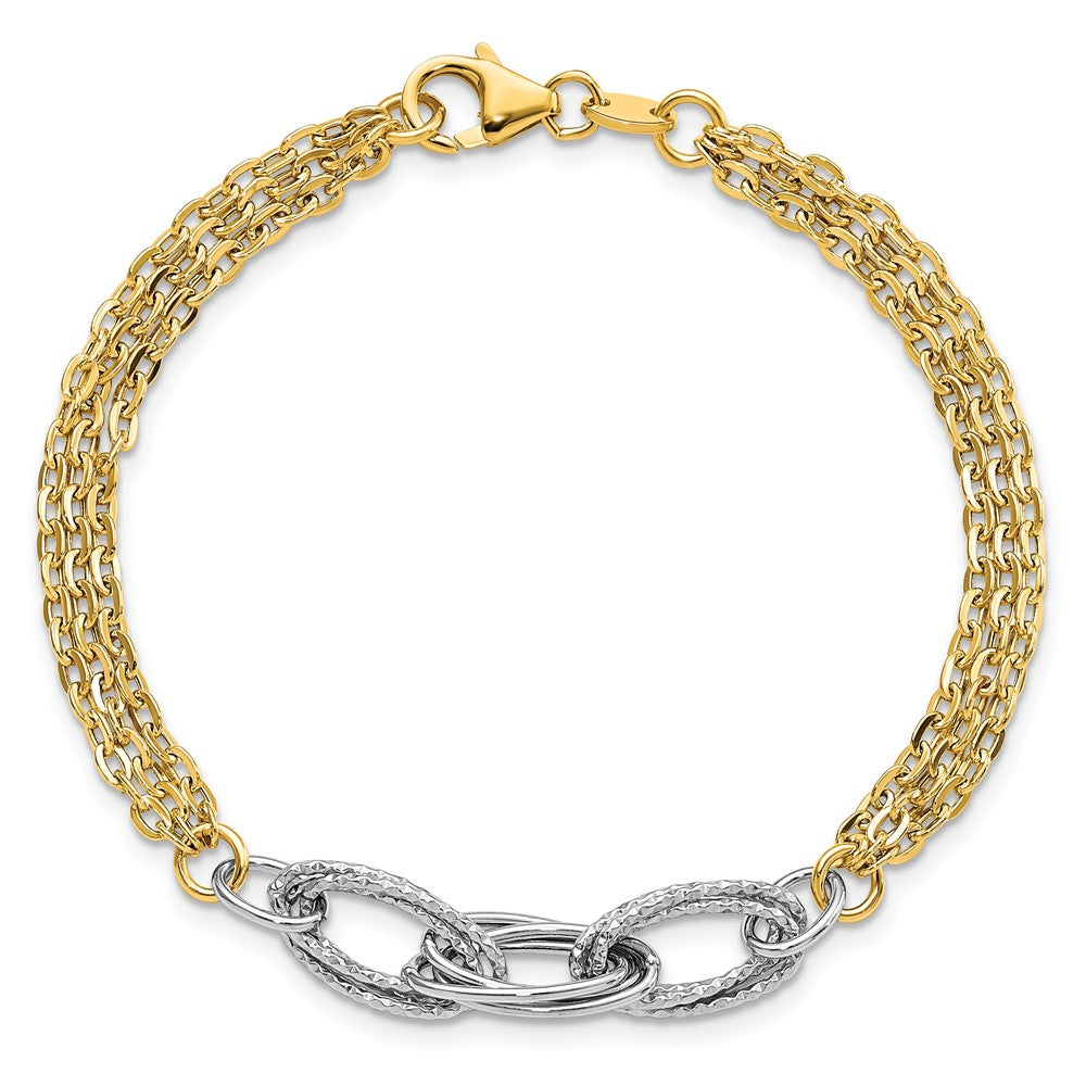 14K Bicolor Diamantiert & Poliert Fantasieglieder Gliederarmband