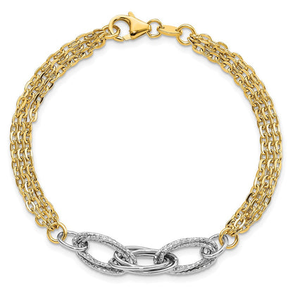 14K Bicolor Diamantiert & Poliert Fantasieglieder Gliederarmband