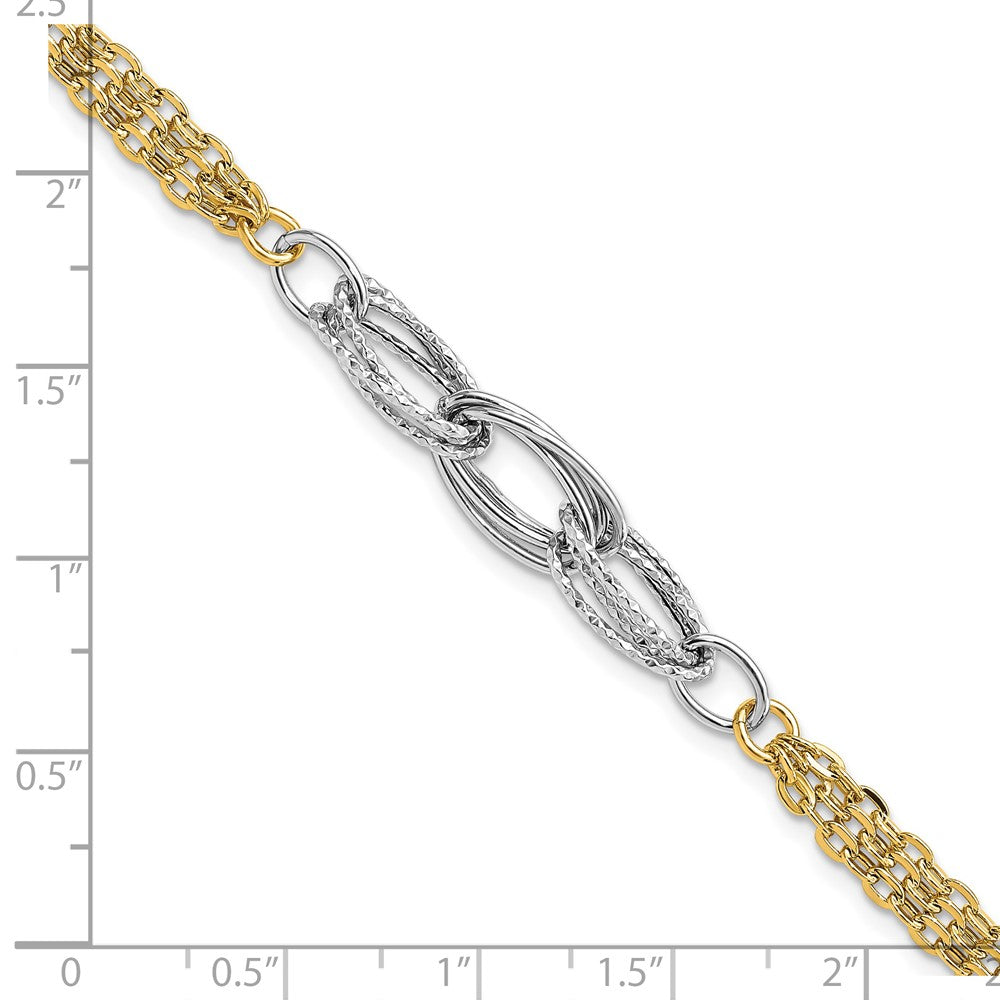 14K Bicolor Diamantiert & Poliert Fantasieglieder Gliederarmband