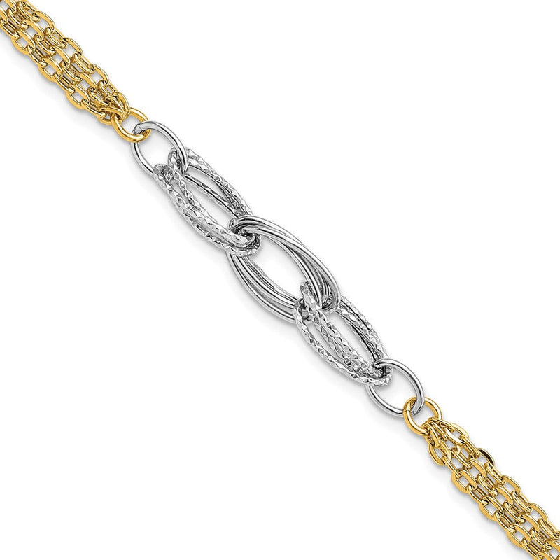 14K Bicolor Diamantiert & Poliert Fantasieglieder Gliederarmband