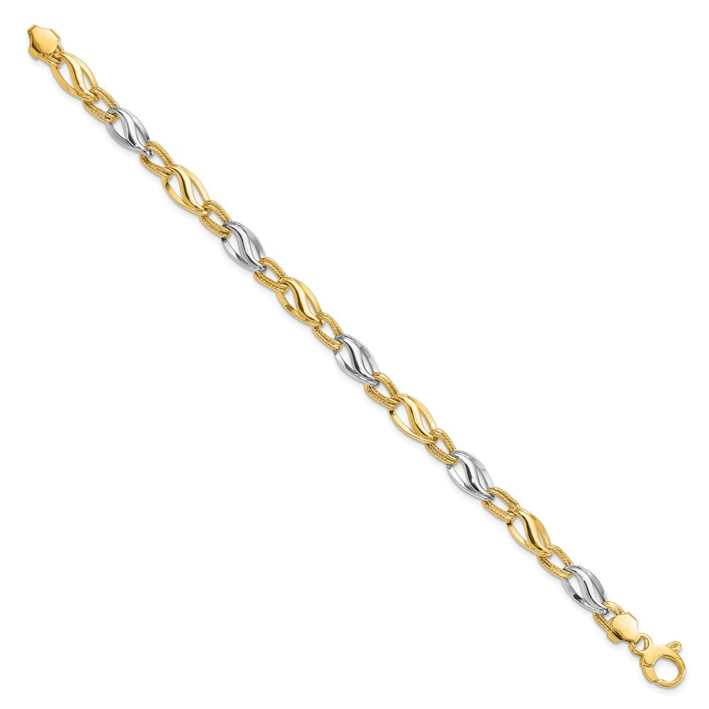7.5 Zoll 14K Bicolor Poliert & Diamantiert Armband
