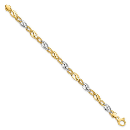 7.5 Zoll 14K Bicolor Poliert & Diamantiert Armband