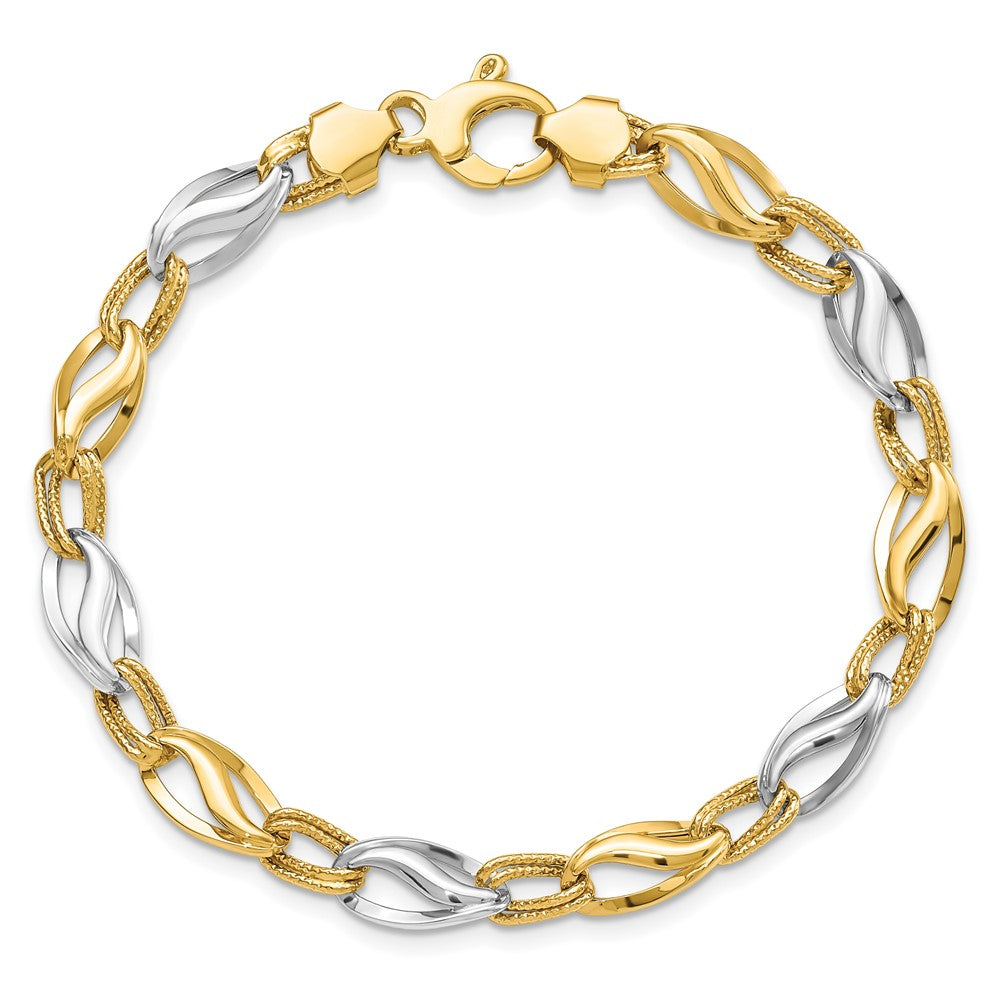 7.5 Zoll 14K Bicolor Poliert & Diamantiert Armband