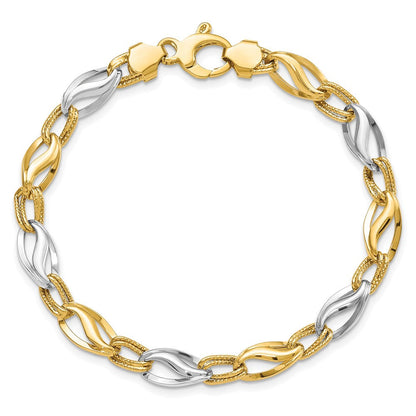 7.5 Zoll 14K Bicolor Poliert & Diamantiert Armband
