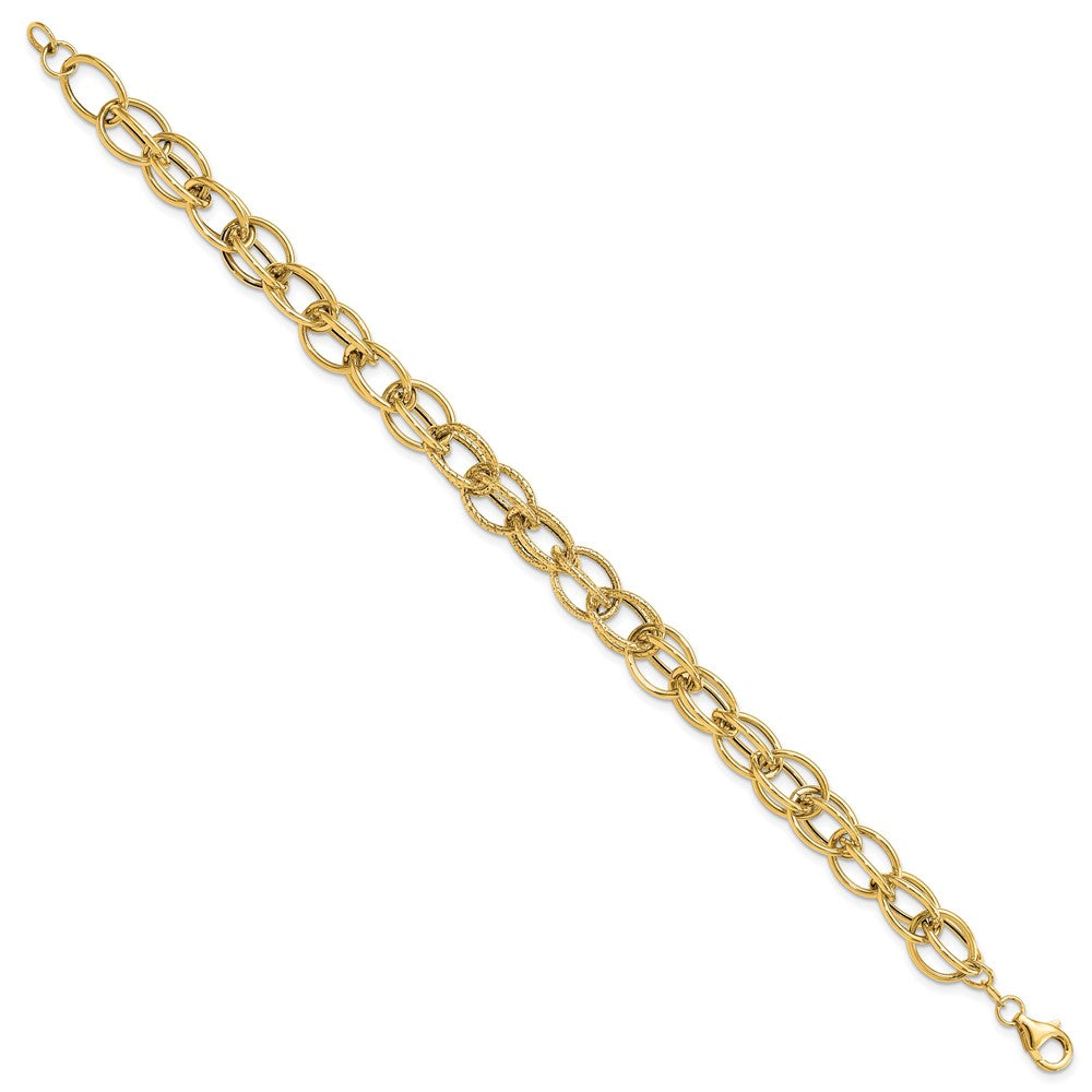 14K Gelbgold Poliert Strukturiert Fantasieglieder Armband