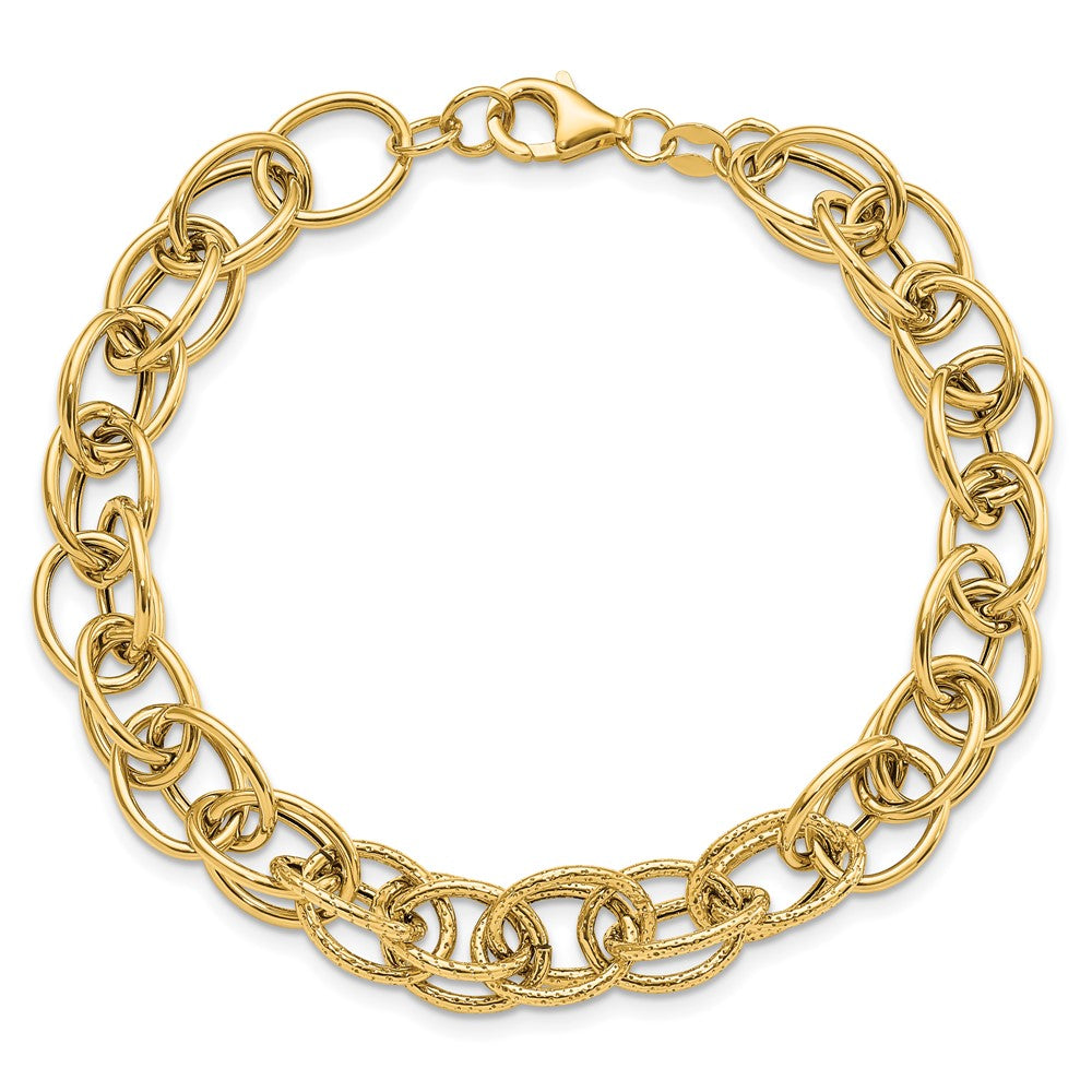 14K Gelbgold Poliert Strukturiert Fantasieglieder Armband